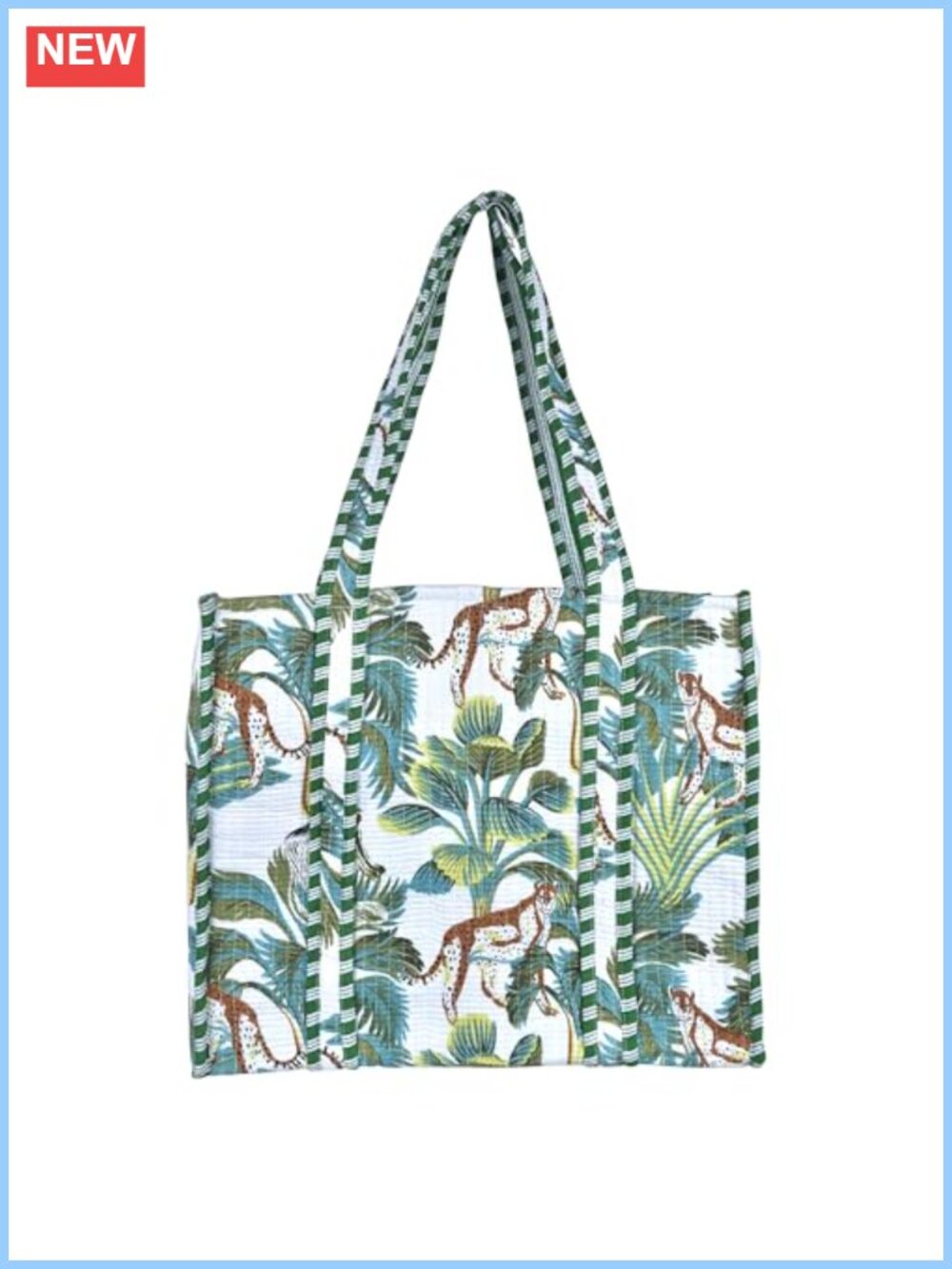 Quilted Cotton Tote Bag Large Block Print Shoulder Bag Shopping Travel
